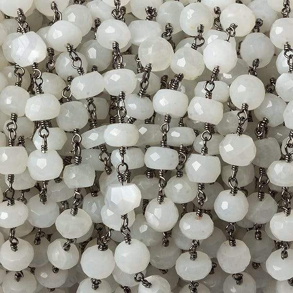 6mm White Moonstone faceted rondelle Black Gold Chain by the foot 30 pcs (ONLINE ORDER ONLY)