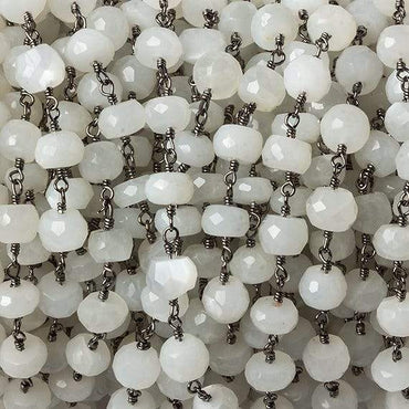 6mm White Moonstone faceted rondelle Black Gold Chain by the foot 30 pcs (ONLINE ORDER ONLY)