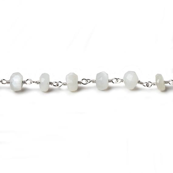 6mm White Moonstone faceted rondelle Silver Chain by the foot 30 pcs (ONLINE ORDER ONLY)