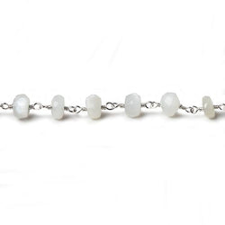 6mm White Moonstone faceted rondelle Silver Chain by the foot 30 pcs (ONLINE ORDER ONLY)