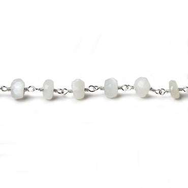 6mm White Moonstone faceted rondelle Silver Chain by the foot 30 pcs (ONLINE ORDER ONLY)