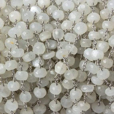 6mm White Moonstone faceted rondelle Silver Chain by the foot 30 pcs (ONLINE ORDER ONLY)