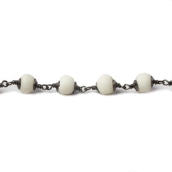 6mm White Ox Bone rounds Black Gold plated Cap and Chain by the foot 21 pcs (ONLINE ORDER ONLY)