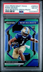 Graded 2024 Panini Prizm Draft Picks Rome Odunze #NRROE New Recruits Green Prizm Rookie RC Football Card PSA 8 Near Mint (ONLINE ORDER ONLY)