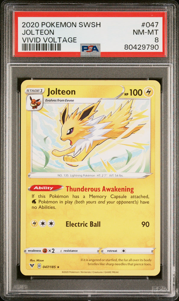 2020 POKEMON SWORD & SHIELD VIVID VOLTAGE JOLTEON #47 - PSA NM-MT 8 (Online Order Only)