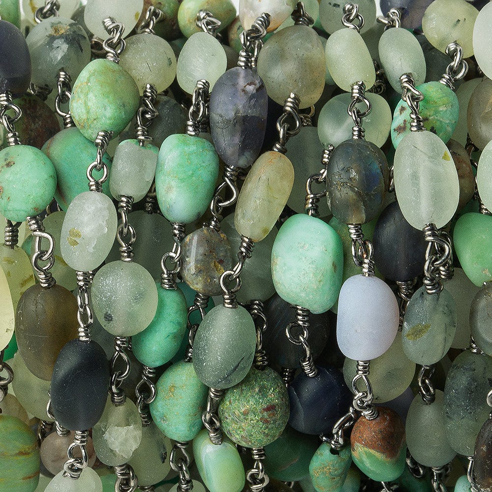 6x4-10x6mm Matte Multi Gemstone plain nugget Black Gold plated Chain by the foot 22 beads per (ONLINE ORDER ONLY)