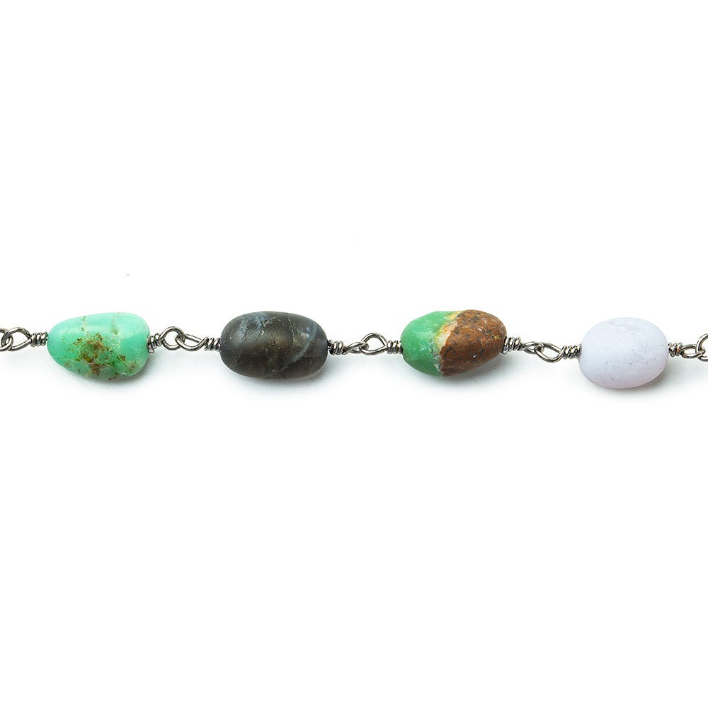 6x4-10x6mm Matte Multi Gemstone plain nugget Black Gold plated Chain by the foot 22 beads per (ONLINE ORDER ONLY)