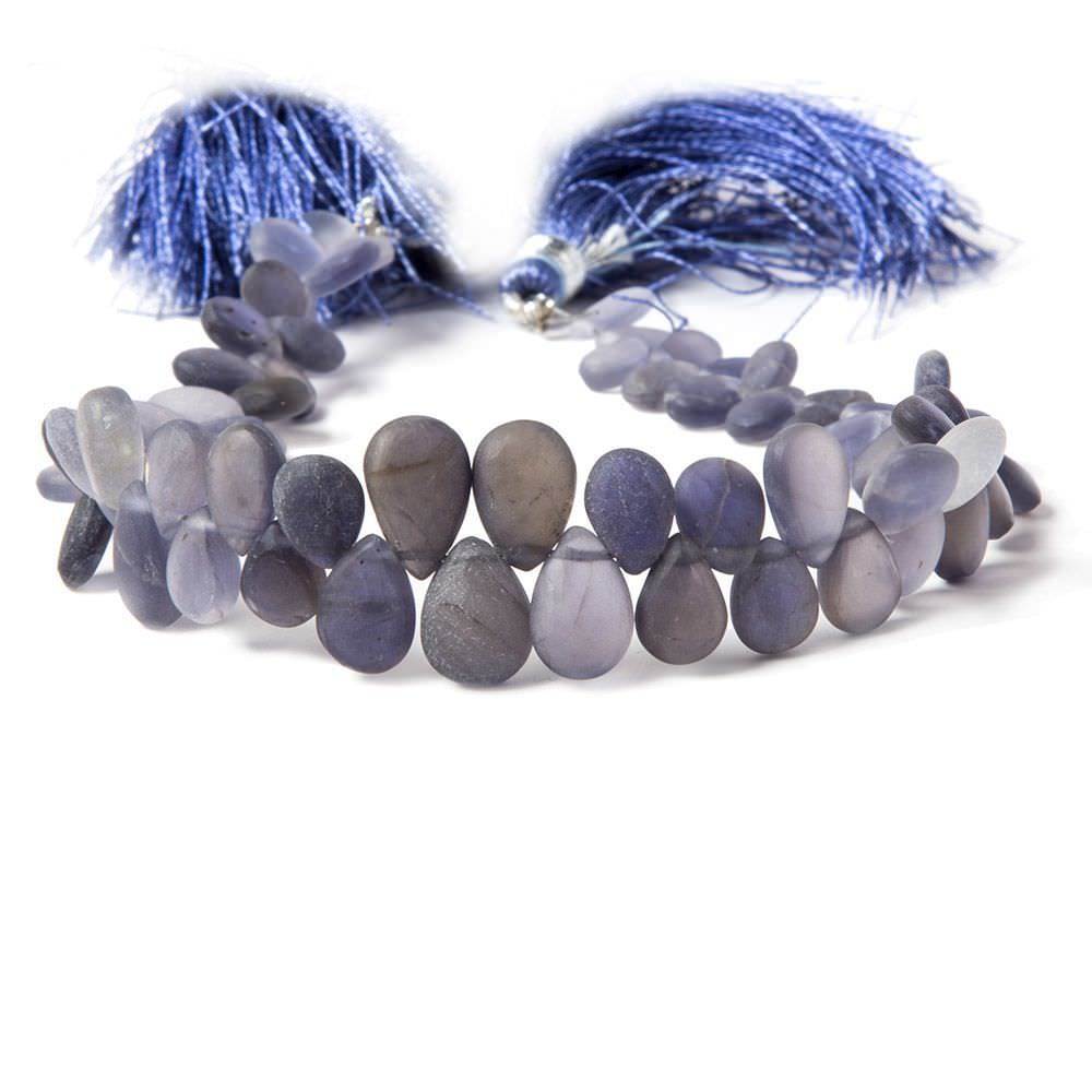 6x4-10x7mm Frosted Iolite Plain Pear Beads 8 inch 65 pieces (ONLINE ORDER ONLY)