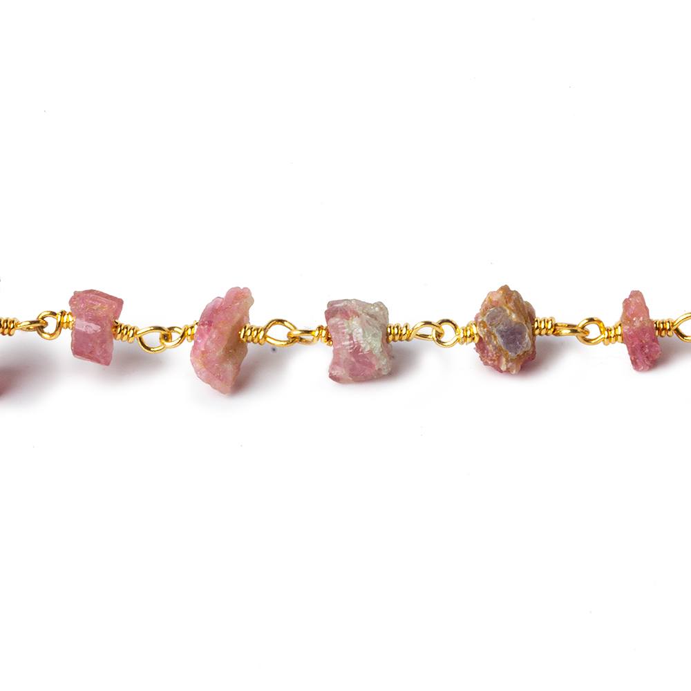 6x4-11x10mm Matte Pink Tourmaline Chips Gold plated Chain by the foot 28 pieces (ONLINE ORDER ONLY)