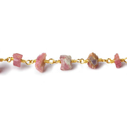 6x4-11x10mm Matte Pink Tourmaline Chips Gold plated Chain by the foot 28 pieces (ONLINE ORDER ONLY)