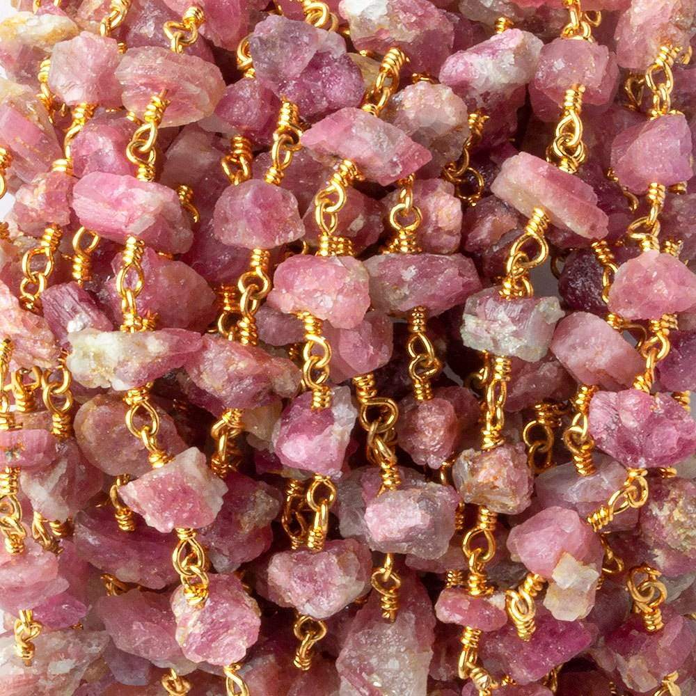 6x4-11x10mm Matte Pink Tourmaline Chips Gold plated Chain by the foot 28 pieces (ONLINE ORDER ONLY)