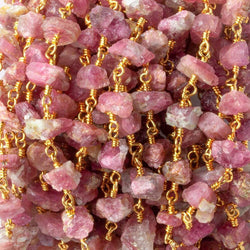 6x4-11x10mm Matte Pink Tourmaline Chips Gold plated Chain by the foot 28 pieces (ONLINE ORDER ONLY)