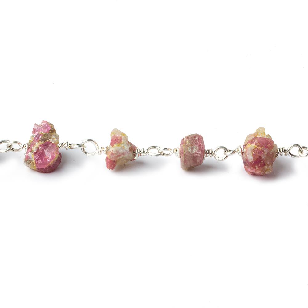 6x4-11x10mm Matte Pink Tourmaline Chips Silver plated Chain by the foot 28 pieces (ONLINE ORDER ONLY)