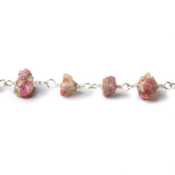 6x4-11x10mm Matte Pink Tourmaline Chips Silver plated Chain by the foot 28 pieces (ONLINE ORDER ONLY)