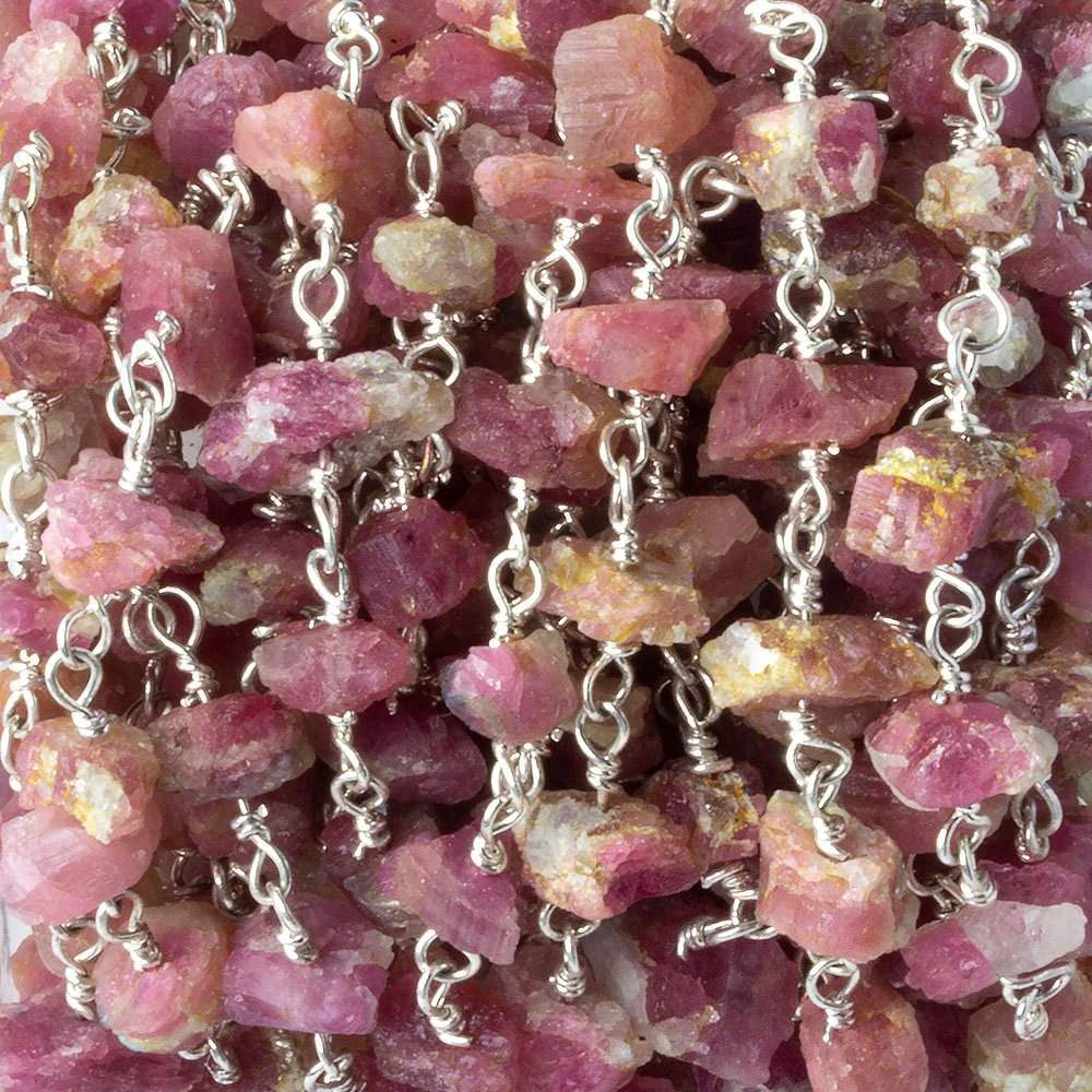 6x4-11x10mm Matte Pink Tourmaline Chips Silver plated Chain by the foot 28 pieces (ONLINE ORDER ONLY)