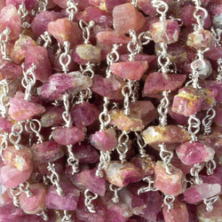 6x4-11x10mm Matte Pink Tourmaline Chips Silver plated Chain by the foot 28 pieces (ONLINE ORDER ONLY)