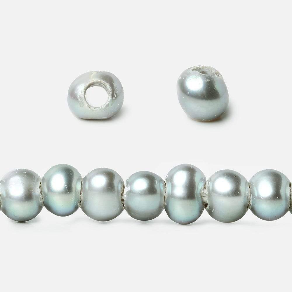 6x4-7x5mm Aqua Green Silver 2.5mm Large Hole Off Round Pearl 15 inch 88 pieces (ONLINE ORDER ONLY)