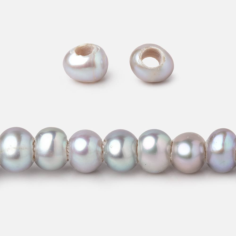 6x4-7x5mm Silver Off Round 2.5mm Large Hole Freshwater Pearls 15 inch 85 pieces (ONLINE ORDER ONLY)