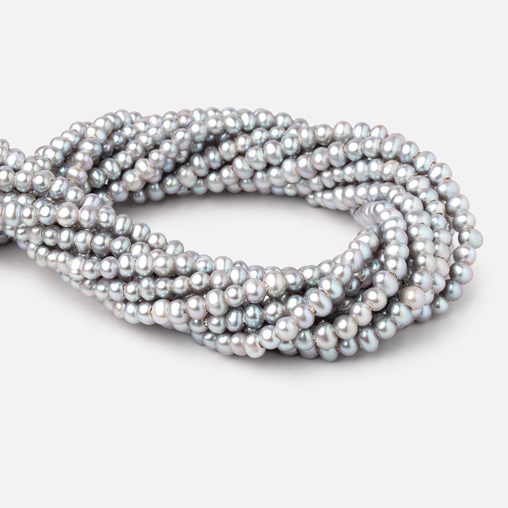 6x4-7x5mm Silver Off Round 2.5mm Large Hole Freshwater Pearls 15 inch 85 pieces (ONLINE ORDER ONLY)