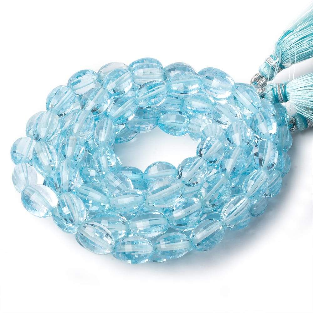 6x4-8.5x6.5mm Sky Blue Topaz checkerboard faceted oval beads 16 inch 52 pieces AAA (ONLINE ORDER ONLY)