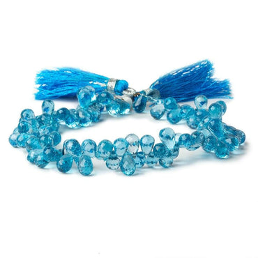 6x4-8x4mm Swiss Blue Topaz Faceted Tear Drop Briolettes 7.5 inch 92 beads AAA (ONLINE ORDER ONLY)