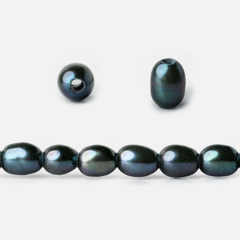 6x4-8x5mm Blue Green Peacock Large Hole Oval Freshwater Pearls 1.5mm drill hole 15 inch 62 pcs (ONLINE ORDER ONLY)