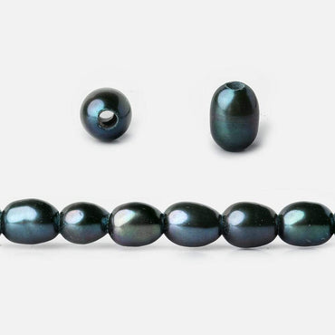 6x4-8x5mm Blue Green Peacock Large Hole Oval Freshwater Pearls 1.5mm drill hole 15 inch 62 pcs (ONLINE ORDER ONLY)