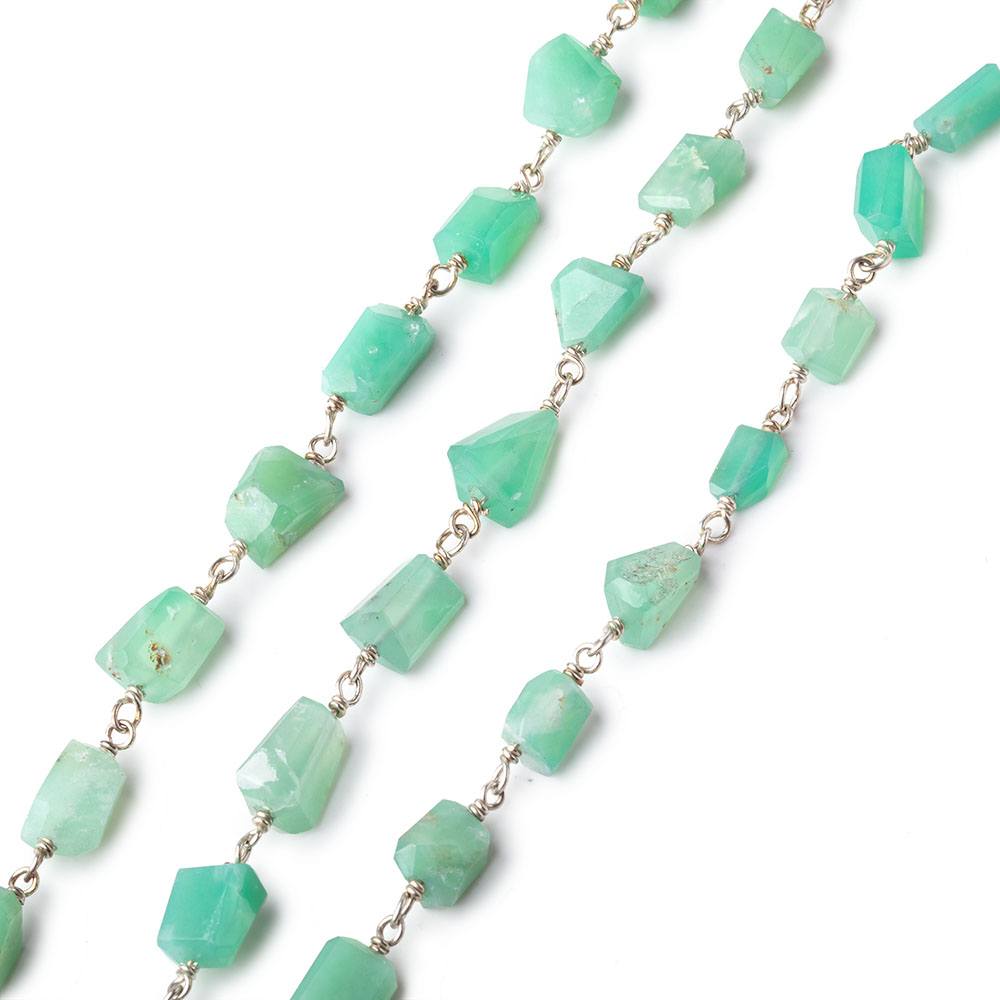 6x4-8x5mm Chrysoprase Faceted Nuggets on .925 Silver Chain Lot of 3 Feet (ONLINE ORDER ONLY)
