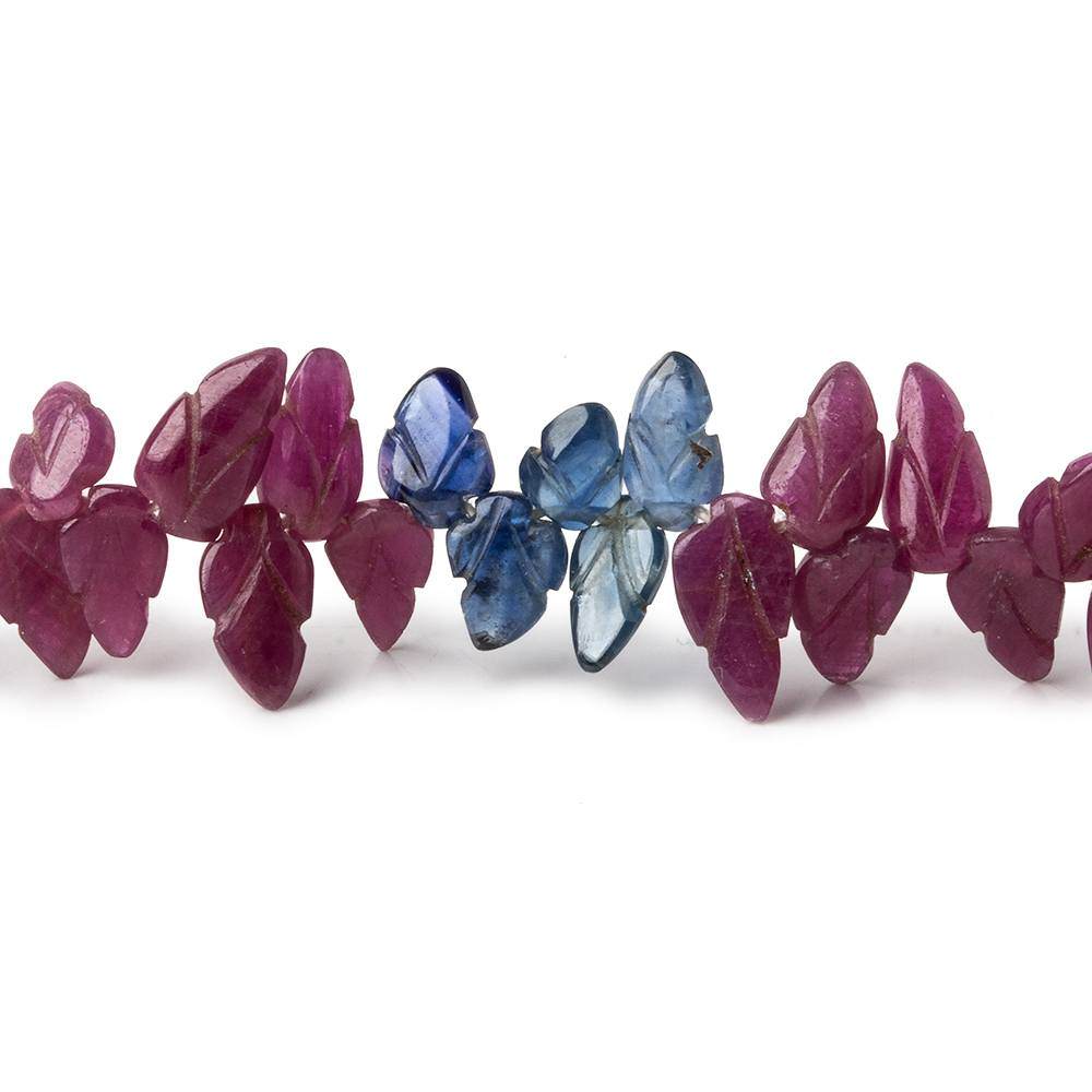 6x4-8x5mm Ruby and Blue Sapphire Carved Leaf Beads 8 inch 68 pieces (ONLINE ORDER ONLY)