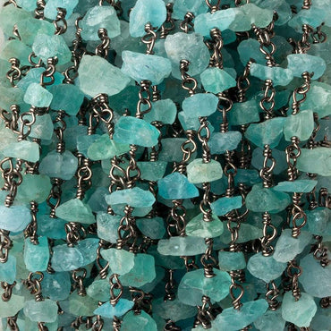 6x4-9x6mm Matte Pool Blue Apatite Chips Black Gold plated Chain by the foot 31 pieces (ONLINE ORDER ONLY)