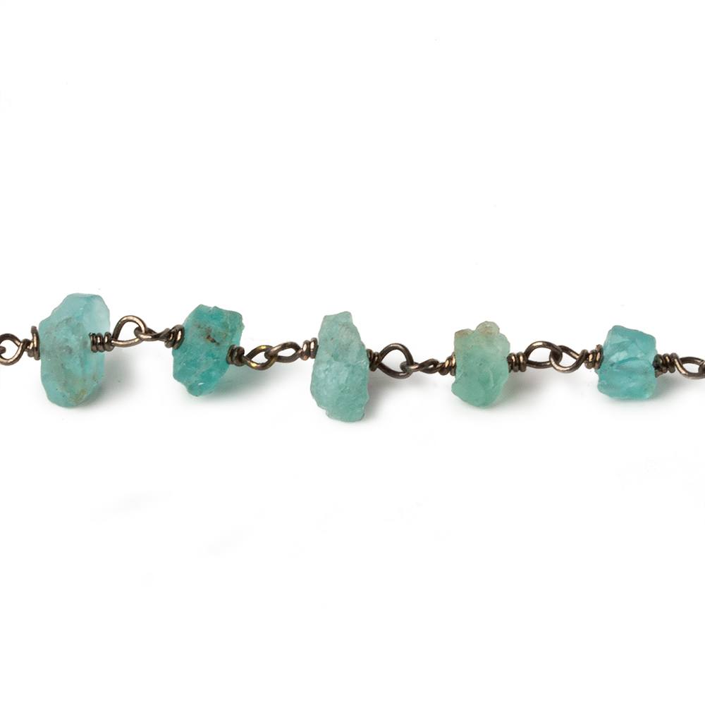 6x4-9x6mm Matte Pool Blue Apatite Chips Black Gold plated Chain by the foot 31 pieces (ONLINE ORDER ONLY)