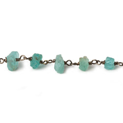 6x4-9x6mm Matte Pool Blue Apatite Chips Black Gold plated Chain by the foot 31 pieces (ONLINE ORDER ONLY)