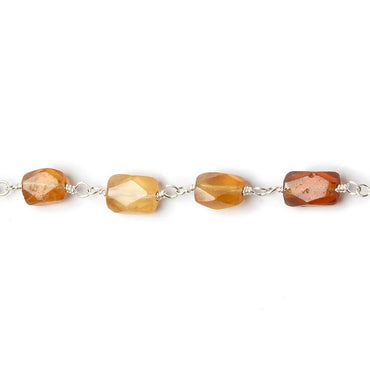 6x4mm Hessonite faceted rectangle Silver plated Wire Wrapped Chain (ONLINE ORDER ONLY)