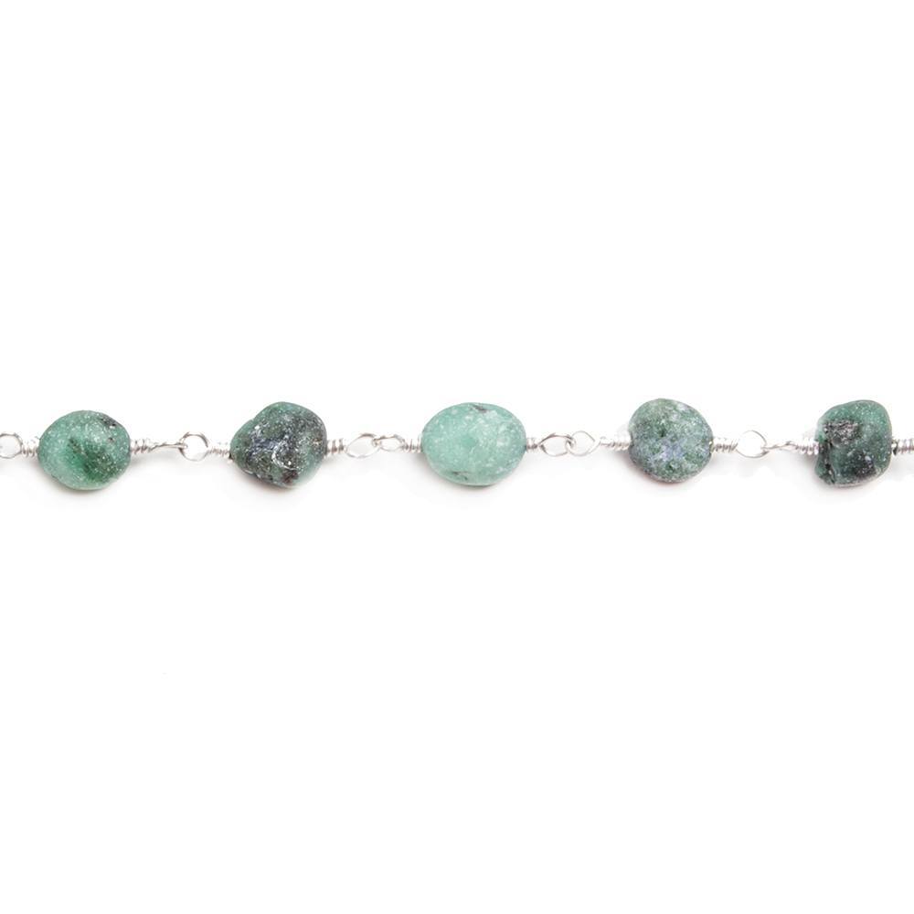 6x4mm Matte Emerald plain nugget Silver plated Chain by the foot 29 pieces (ONLINE ORDER ONLY)