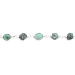 6x4mm Matte Emerald plain nugget Silver plated Chain by the foot 29 pieces (ONLINE ORDER ONLY)