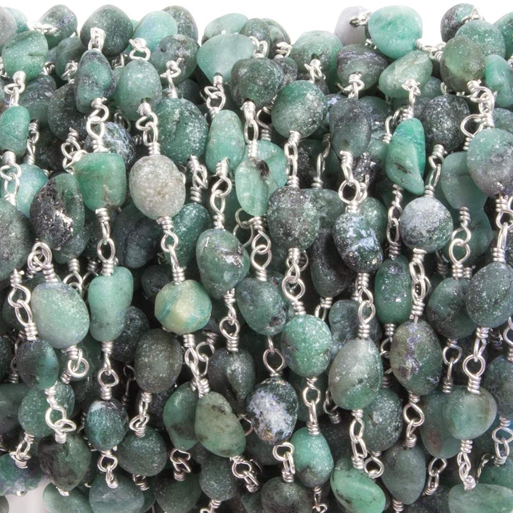 6x4mm Matte Emerald plain nugget Silver plated Chain by the foot 29 pieces (ONLINE ORDER ONLY)