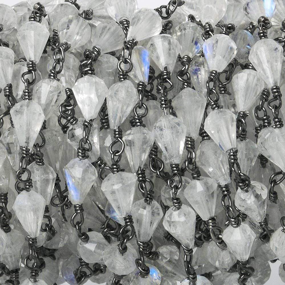 6x4mm Rainbow Moonstone faceted tear drop Black Gold Chain by the foot 28 pieces (ONLINE ORDER ONLY)