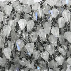 6x4mm Rainbow Moonstone faceted tear drop Black Gold Chain by the foot 28 pieces (ONLINE ORDER ONLY)