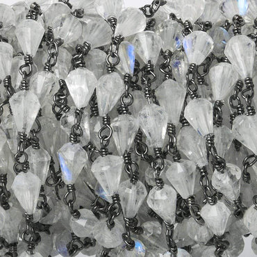6x4mm Rainbow Moonstone faceted tear drop Black Gold Chain by the foot 28 pieces (ONLINE ORDER ONLY)