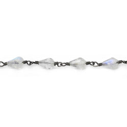 6x4mm Rainbow Moonstone faceted tear drop Black Gold Chain by the foot 28 pieces (ONLINE ORDER ONLY)