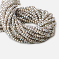 6x4mm Warm Silver 2.5mm Large Hole Off Round Pearl 15 inch 88 pieces (ONLINE ORDER ONLY)