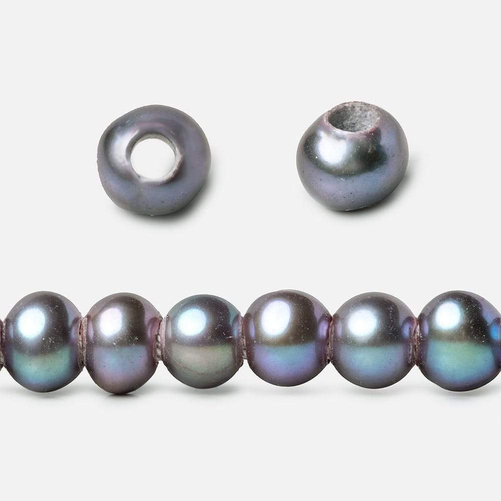6x5-7x6mm Blue Peacock Silver Off Round 2.5mm Large Hole Freshwater Pearl 75 pcs (ONLINE ORDER ONLY)