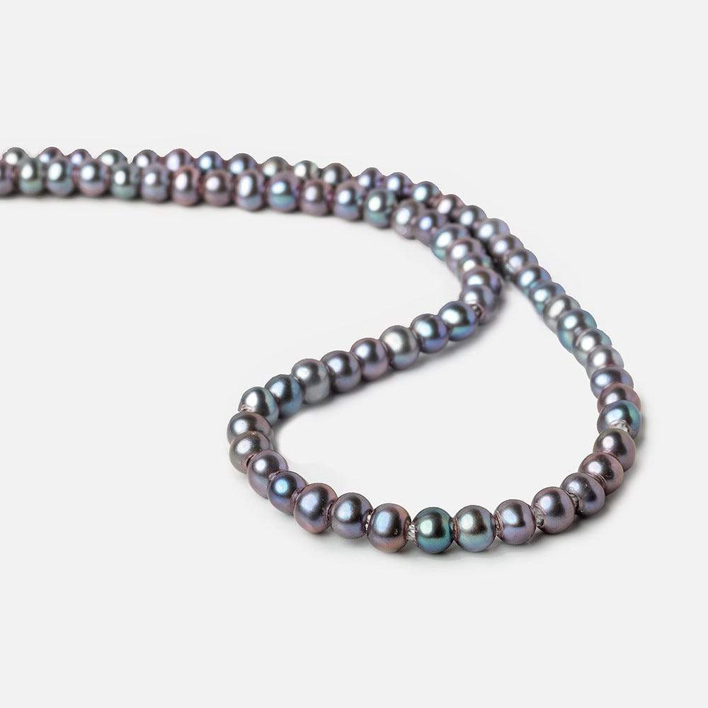 6x5-7x6mm Blue Peacock Silver Off Round 2.5mm Large Hole Freshwater Pearl 75 pcs (ONLINE ORDER ONLY)