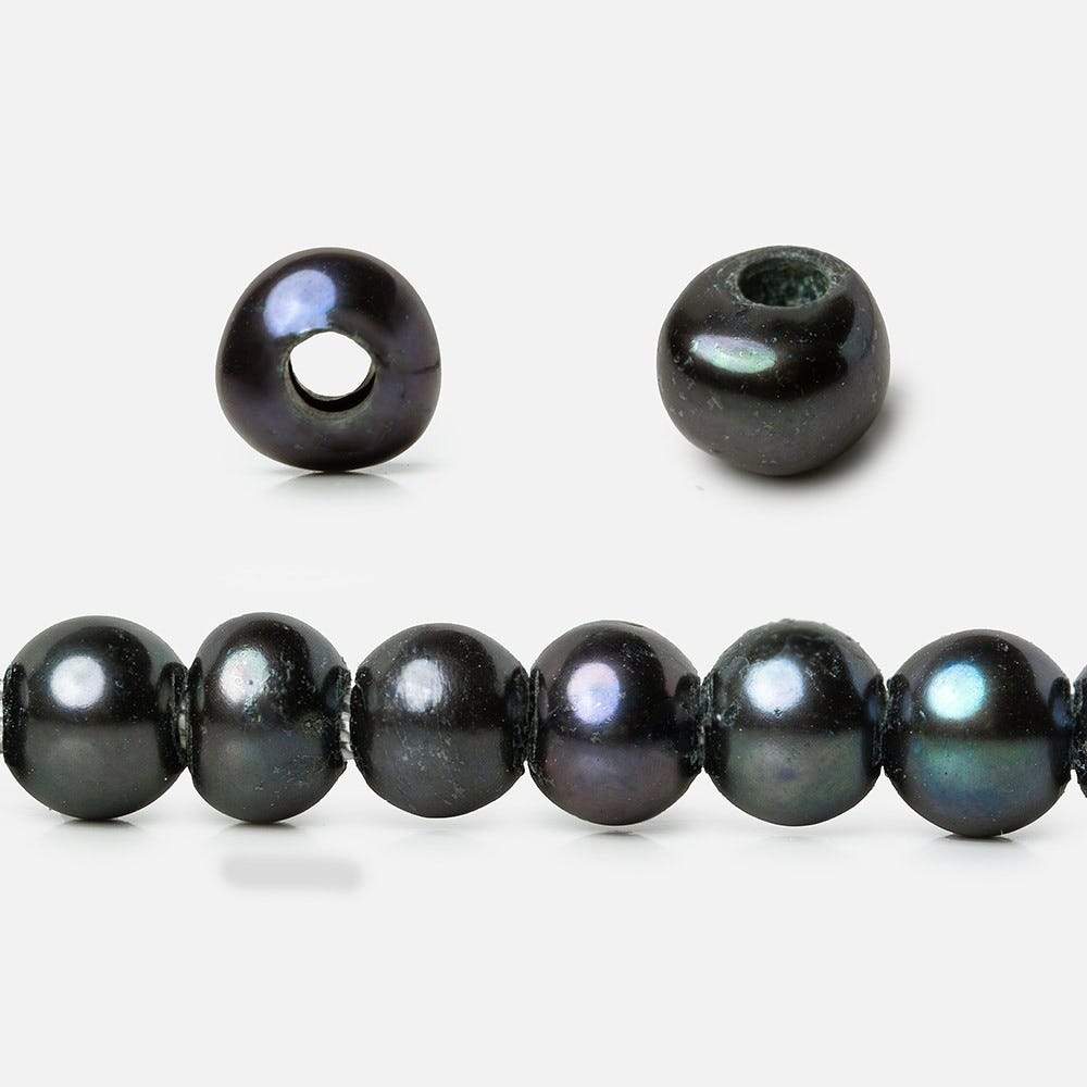 6x5-7x6mm Dark Navy Silver Off Round 2.5mm Large Hole Freshwater Pearl 75 pcs (ONLINE ORDER ONLY)