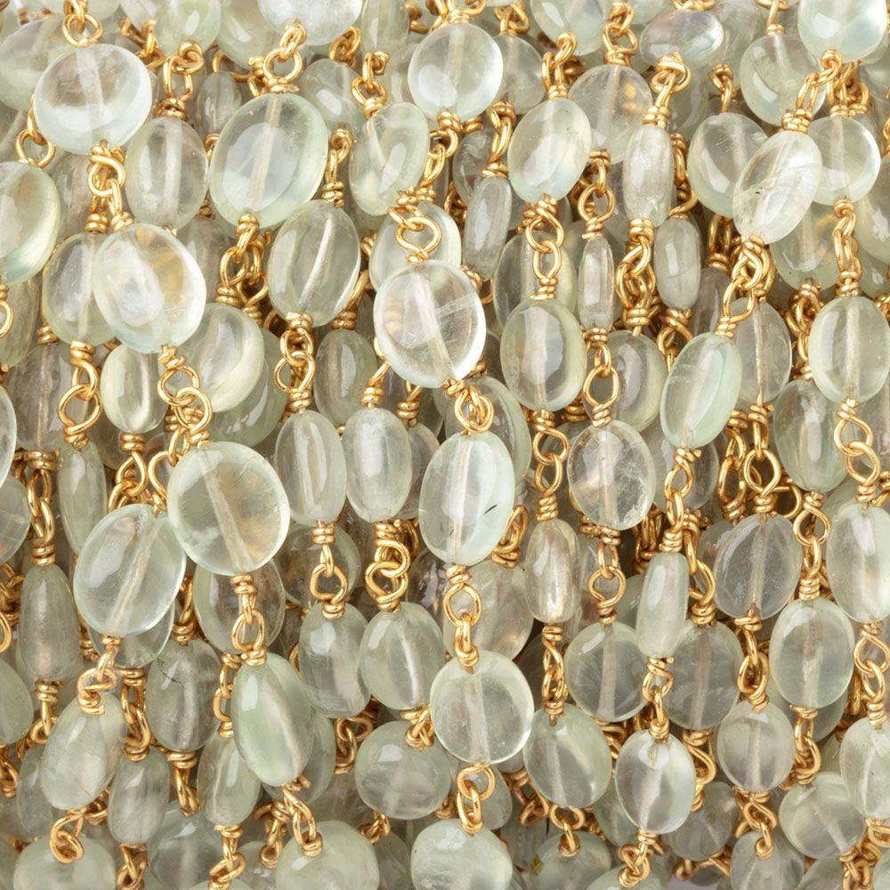 6x5-7x6mm Prehnite Plain Oval Beads on Vermeil Chain (ONLINE ORDER ONLY)