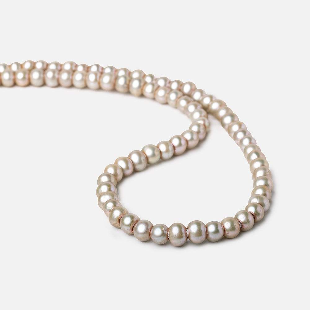 6x5-7x6mm Venetian Silver Off Round 2.5mm Large Hole Freshwater Pearl 75 pieces (ONLINE ORDER ONLY)