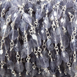 6x5-8x5mm Iolite faceted nugget Silver Chain by the foot 21 pieces (ONLINE ORDER ONLY)