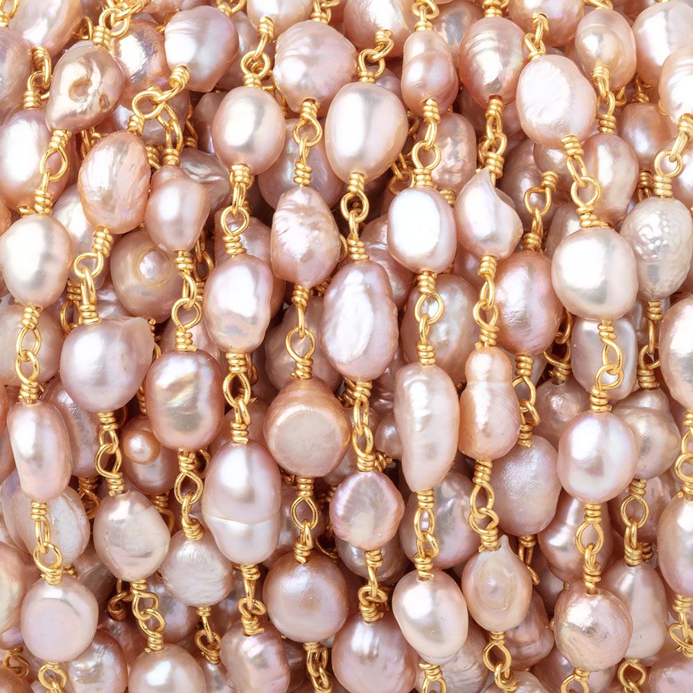6x5-8x6mm Rose Pink Baroque Pearls on Gold Plated Chain (ONLINE ORDER ONLY)