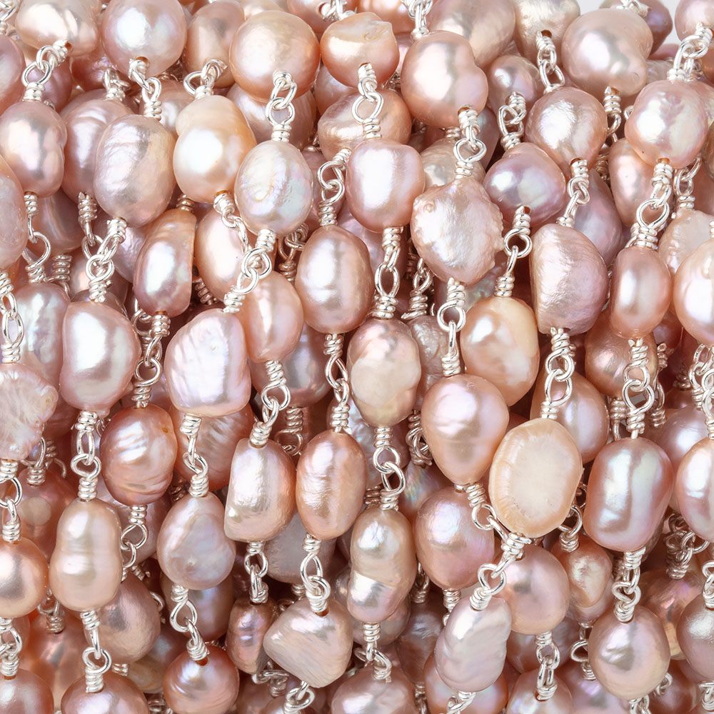 6x5-8x6mm Rose Pink Baroque Pearls on Silver Plated Chain (ONLINE ORDER ONLY)