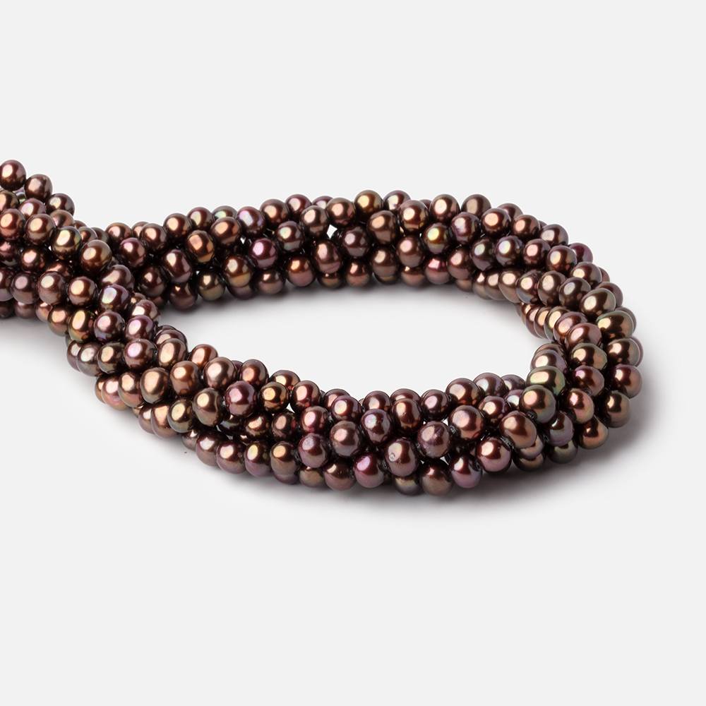6x5mm Chocolate Brown Side Drilled Off Round Freshwater Pearls 16 inch 76 pieces (ONLINE ORDER ONLY)